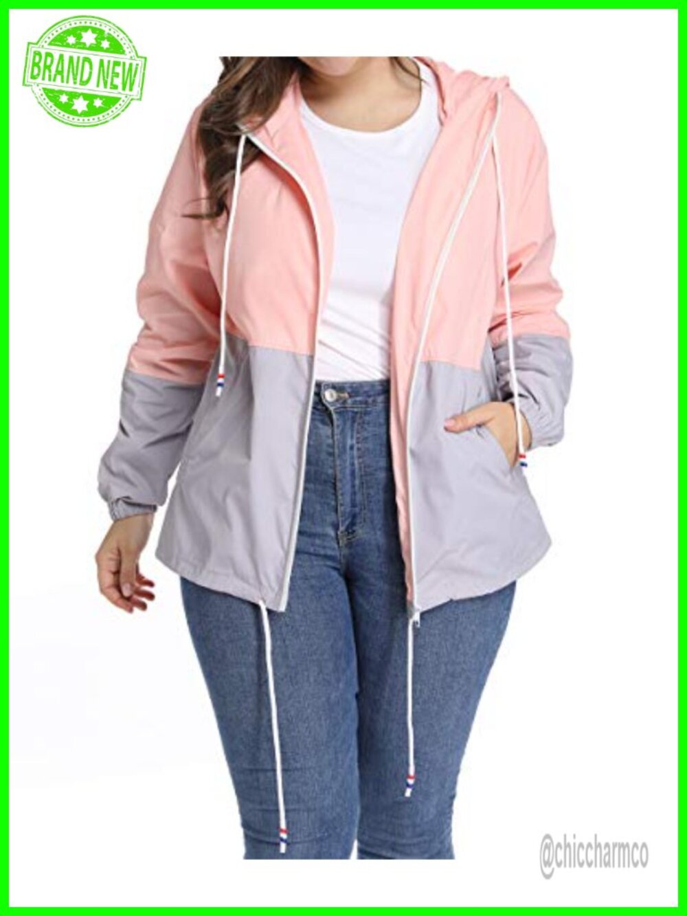 Plus Size Lightweight Hooded Rain Jacket Waterproof Windbreaker